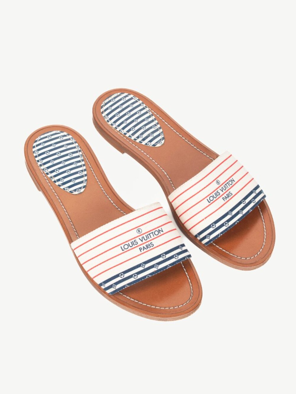 Louis Vuitton Escale Lock It Bleu Normal Striped Flat Mule Sandals